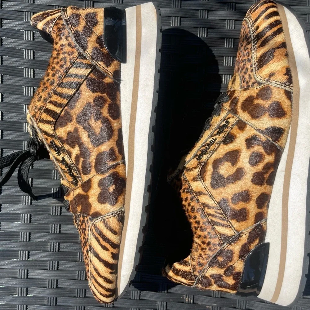 Michael Kors women’s sneakers, faux animal print, leather upper